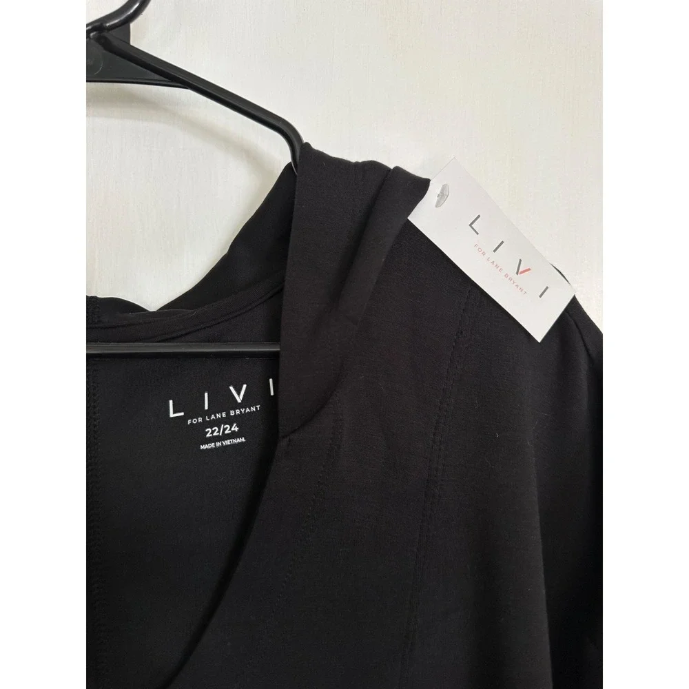 NWT Lane‎ Bryant Livi Active Size 22/24 Black Cinched Waist Hooded Dress